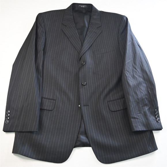 Jones New York 43R 36x30 Black Striped 100% Wool Mens Jacket Pants Suit - Picture 2 of 12